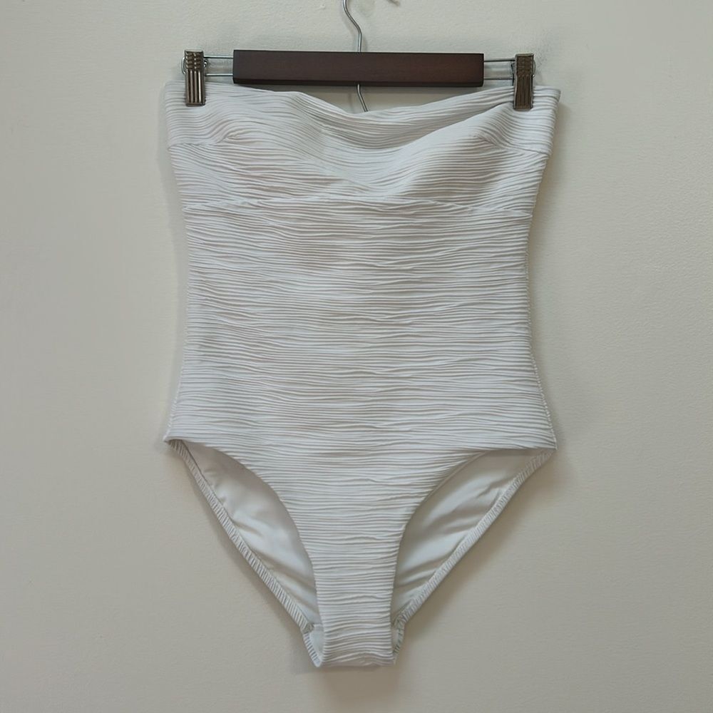 Varley White Textured Strapless Swim Suit